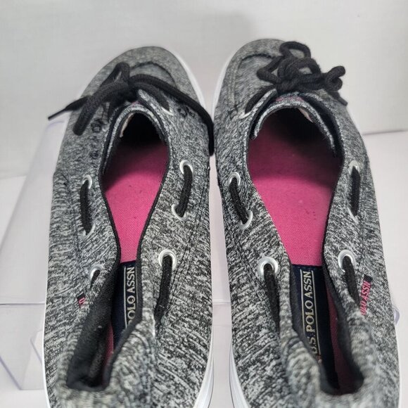 U.S. Polo Assn. Womens 8.5 Gray Black Slip-On Canvas Boat Shoes Loafer Preppy - Picture 7 of 9